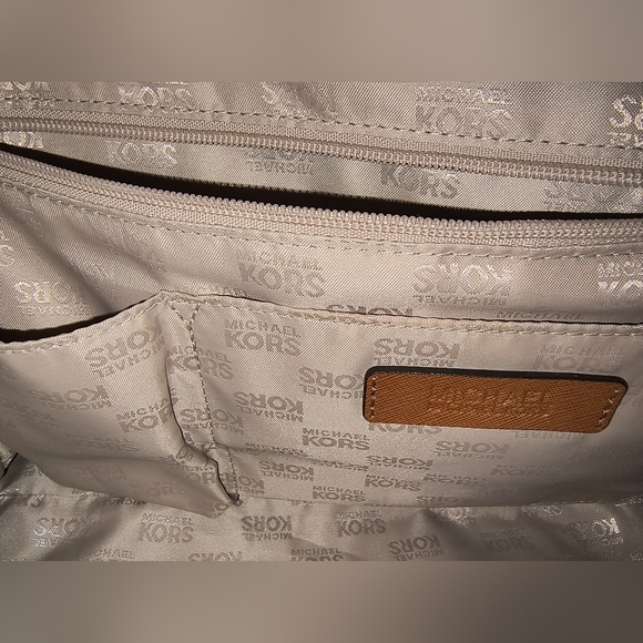 Michael Kors Medium Dome Signature Leather Dome X Crossbody Satchel in Camel - Picture 12 of 15